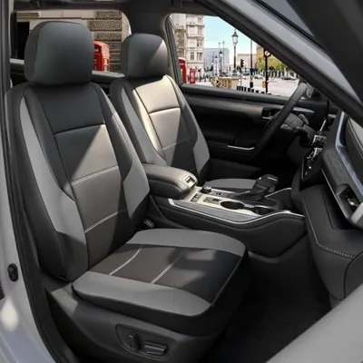 GIANT PANDA 2PCS Front Seat Covers for Hyundai Sonata Elantra Tucson Santa Fe Accent Kona Palisade Genesis Venue Ioniq, Faux Leather Bucket Seat Cover Fit Hyundai Seat Protectors (Black & Gray)