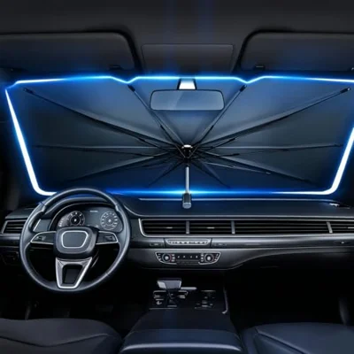 Foldable Car Windshield Sun Shade with Mirror Cutout, UV & Heat Protection