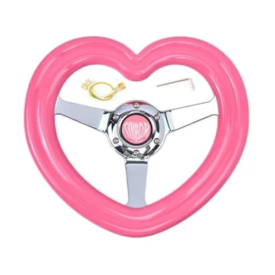 TIYPEOR Universal Racing Steering Wheel Heart-Shaped Steering Wheel ABS Fit for Most