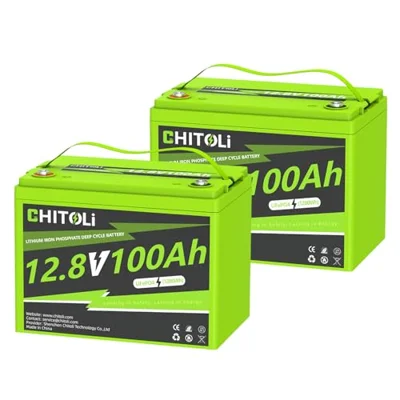 CHITOLI 2 Pack 12V 100Ah BCI Group 24 LiFePO4 Battery, Built in 100A BMS, Max. 15000 Deep Cycle Lithium Battery for RV, Trolling Motor, Camping, Marine, Solar, Home Energy Storage