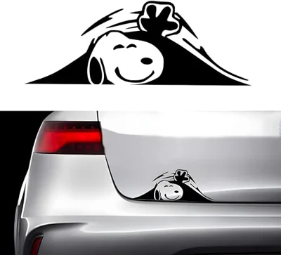 Cute Dog Peeking Car Decal, Black Vinyl Sticker, 8 x 3 inches