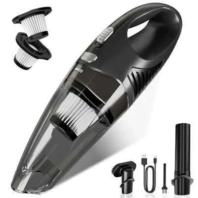 Handheld Vacuum Cordless, Rechargeable Car Vacuum Cleaner with Multiple Attachments, Portable Hand Held Vacuum Suction Power, Mini Vacuum for Car, Home, Pet Hair, Office, Desk, Keyboards Black Silver