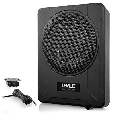 Pyle 8-Inch Low-Profile Amplified Subwoofer System - 600 Watt Compact Enclosed Active Underseat Car Audio Subwoofer with Built in Amp, Powered Car Subwoofer w/ Low & High Level Inputs, Black - PLBX8A