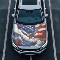 Qiyupavto American Flag Eagle Design Car Hood Cover Protector Elastic Polyester Car Hood Wrap Blankets Auto Outdoor Patriotic Decorations Waterproof Auto Accessories for SUV Sedans Trucks Pickup