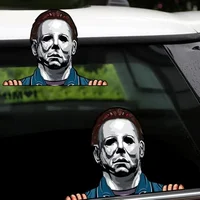 Halloween Horror Peeking Sticker, 3D Crack Double-Sided Classic Horror Movie Characters Waterproof Scary Vinyl Stickers for Bumper Car Accessories Decorations (Michael Peeking)