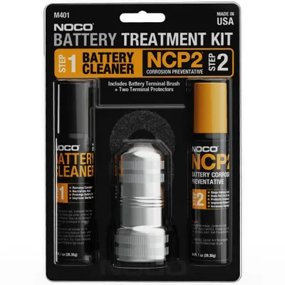 NOCO NCP2 M401 battery terminal cleaning kit with spray, brush, and anti-corrosion washers
