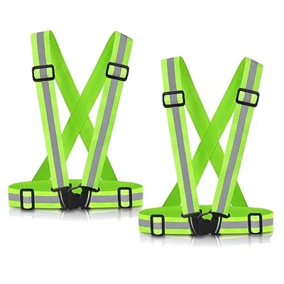 SAWNZC Reflective Vest 2Pack, High Visible Reflective Running Vest Gear for Biking Motorcycle Dog Walking, Adjustable Safety VES fits Men Women Kids (Green)