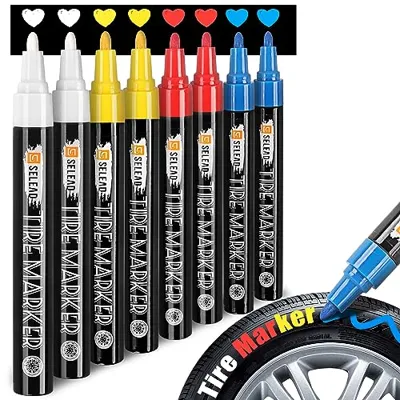 SELEAD Tire Marker White Red Yellow Blue - 8 Pack Paint Pens for Car Tires Lettering, Premium Professional Oil Based Waterproof Colored Permanent Markers