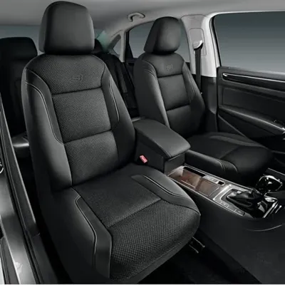 Skechers Memory Foam Leather Car Seat Covers, Air Cool Mesh Thick Seat Covers, Two Front car seat Protector, Airbag Compatible, Automotive Comfort Protection for Most Cars, Vans, Trucks, SUV (Black)