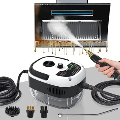 Steam Cleaner, 2500W High Handheld Steam Cleaner, 1L Portable Car Steam Cleaner, 6 High Speeds Pressure Temperature Steam Cleaning Machine with 3 Brush Heads for Kitchen Home Car Cleaning(White)
