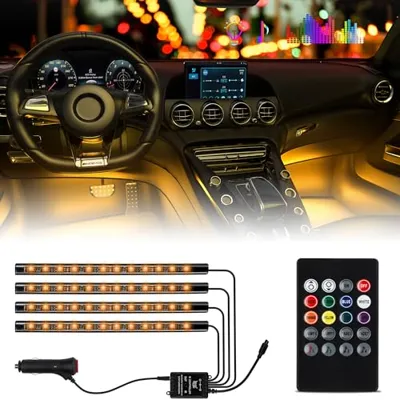 sunva Car LED Strip Light Interior, Sound Active 4 Lines 48 LEDs Multicolor Music Sync Interior Car , Sound Active 4 Lines 48 LEDs Multicolor Music Sync Interior Car Lights Under Dash Waterproof led Lights for car, Wireless Remote Control, with Car Charger,DC 12V
