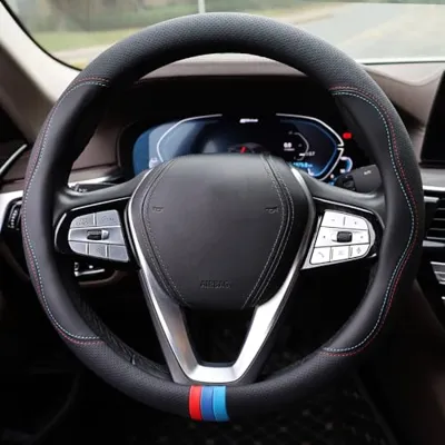 SZYUCHEN Car Steering Wheel Cover for BMW X3 X5 X7 3 5 Series 328i 528i 535i 530i 540i 320i 330i 325i X1 X2 X4 X6 1 2 4 6 7 8 Series e90 e60 f30 Accessories, 2024 Leather Black (Red Blue)