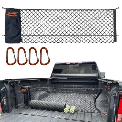 TacoNets GMC Sierra & Chevy Silverado Envelope Style Truck Bed Cargo Net - Fits 2013-2024 - Upgraded 5mm Bungee - Free Storage Bag - Heavy Duty Carabiners - Designed in USA - 18