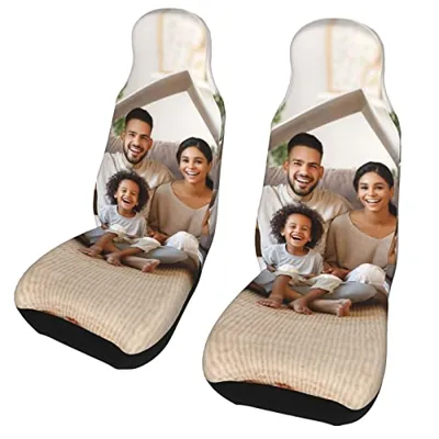 TLQZIDIY Set of 2 Custom Car Seat Covers for Front Seats Personalized Image Text Logo Seat Protector Case Elastic Universal Auto Interior Cover for Trucks Van Sedan SUV