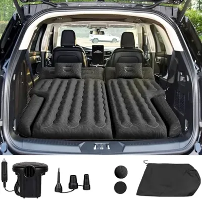 Umbrauto Car Air Mattress for Mid/Large SUVs, 200CM Length SUV Camping Bed with Upgraded Flocking Surface/Durable 210T Bottom, Quick Inflation w/Electric Pump Sleeping Airbed for SUV Back Trunk
