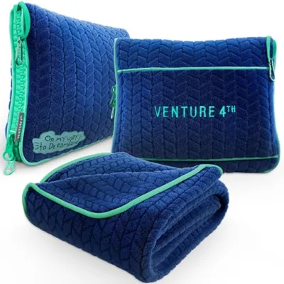 VENTURE 4TH Travel Blanket and Pillow – Ultra-Soft Compact 2 in 1 Traveling Pillow and Blanket for Women, Men and Kids - Cozy, Lightweight & Portable for Airplane, Bus or Road Trips - Navy/Teal