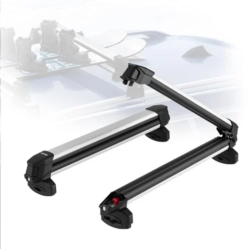 VEVOR Ski & Snowboard Roof Rack, Carry up to 6 Pairs of Skis or 4 Snowboards, 2 PCS