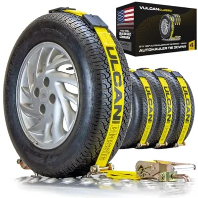 VULCAN Autohauler Car Tie Down - Rolling Idler Three Cleat - 120 Inch - 4 Pack - Classic Yellow - 3,300 Pound Safe Working Load