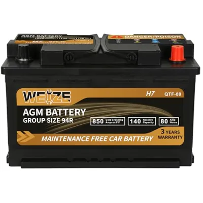 Weize Platinum AGM Battery BCI Group 94R - 12v 80ah H7 Size 94R Automotive Battery, 140RC, 850CCA, 36 Months Warranty