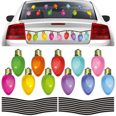 Whaline 124pcs Christmas Car Light Bulb Stickers with Wire Stickers, 11 Colors Vinyl Decals