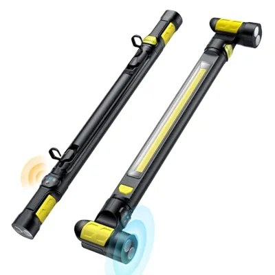 Work Light【AUTO ON/Off】 3000LM LED Magnetic Work Light bar 5200mAh Under Hood Work Light with Hooks, Portable Magnetic Rechargeable Cordless Work Light for Mechanic/Car Repairing/Garage-Yellow