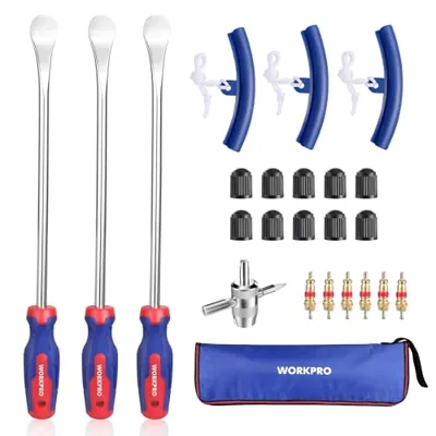 WORKPRO 14.5” Steel Tire Spoons Tool Set, 23-Piece Tire Iron Set with Storage Bag, Tire Removal Tools, Tire Changing Tools, Tire Repair Tools, Tire Levers for Motorcycle, Bicycle, Car and Lawn Mower