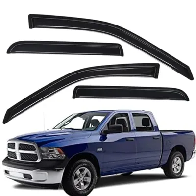 WV94109 Outside-Mount Car Window Visors Rain Guards, Dark Smoke, 4-Pieces Set, Fits 2009-2018 Dodge Ram 1500 Crew Cab, 2010-2024 Ram 2500/3500 Crew Cab & Mega Cab, 2019-2023 Ram 1500 Classic Crew Cab