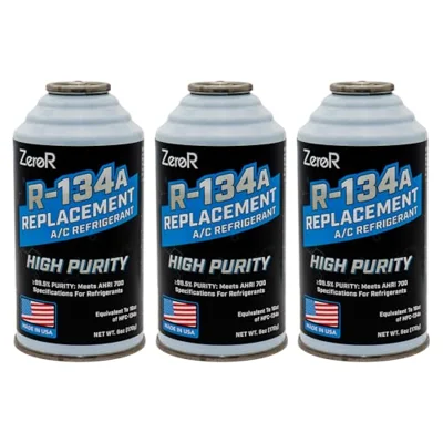 ZeroR High-Purity R134a Replacement Refrigerant, Eco-Friendly Hydrocarbon A/C Recharge Gas, 3 Cans of 6 oz Each