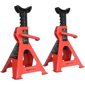 Amazon Basics 3-ton steel jack stands, pair, red and black