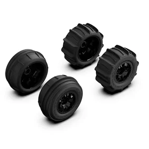 Set of four black AMORIL RC paddle tires with hexagon-pattern tread for 1/10 scale trucks