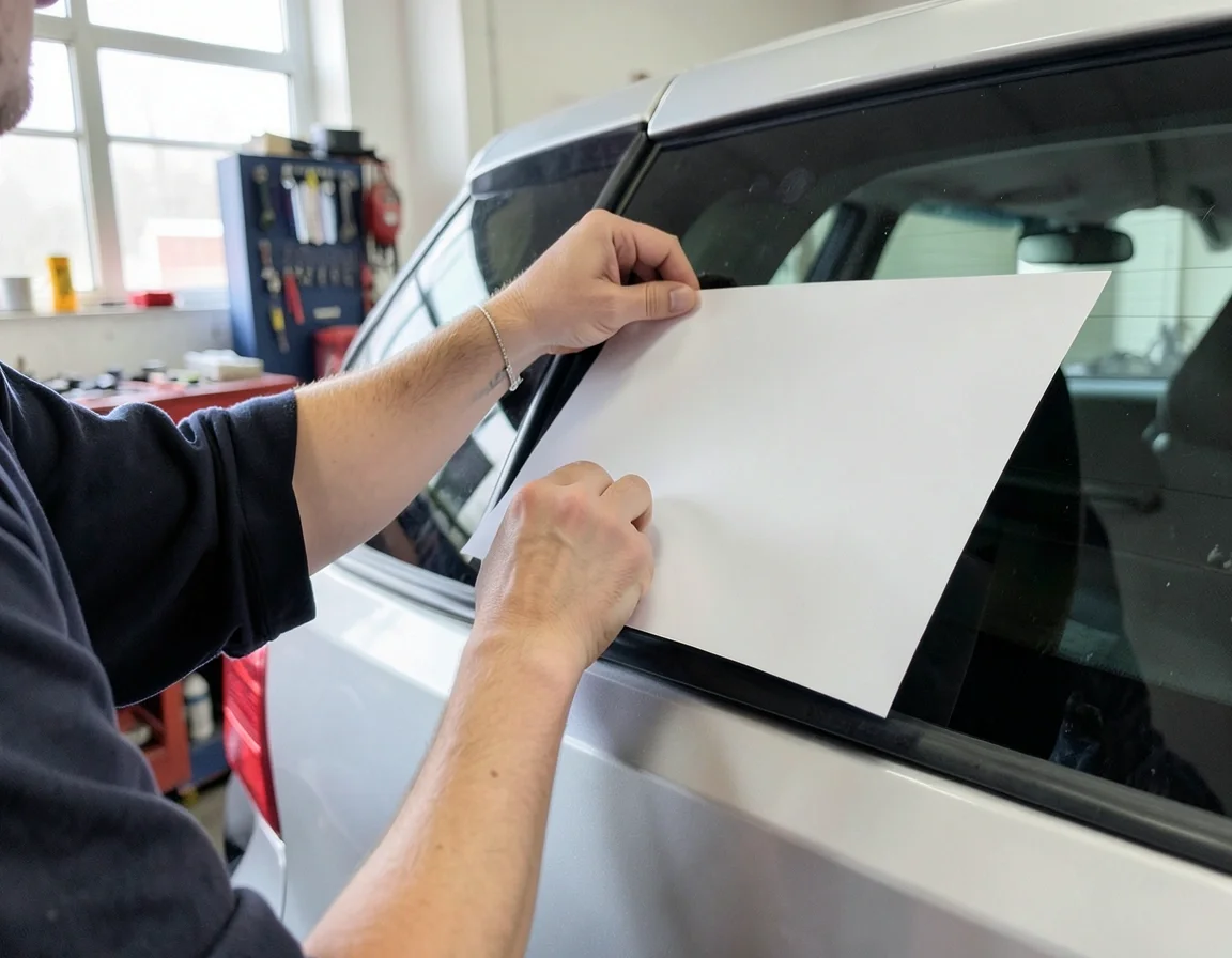 Applying a blank vinyl decal sticker to a car rear window
