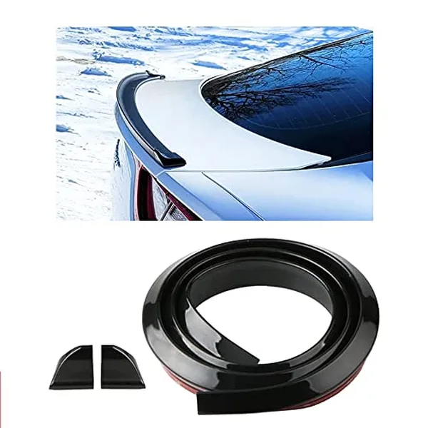 Banseko 3D PU car trunk spoiler roof lip kit installed on a car with a punch-free adhesive strip