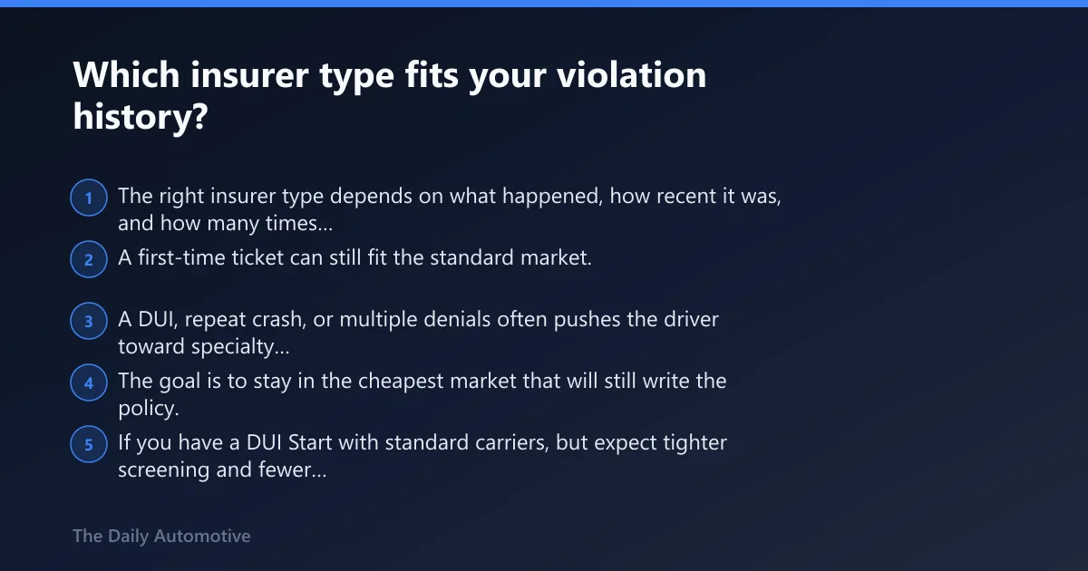 Steps: Which insurer type fits your violation history?