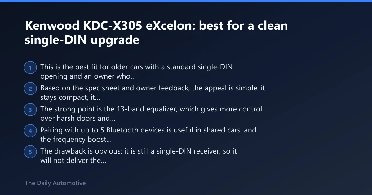 Steps: Kenwood KDC-X305 eXcelon: best for a clean single-DIN upgrade