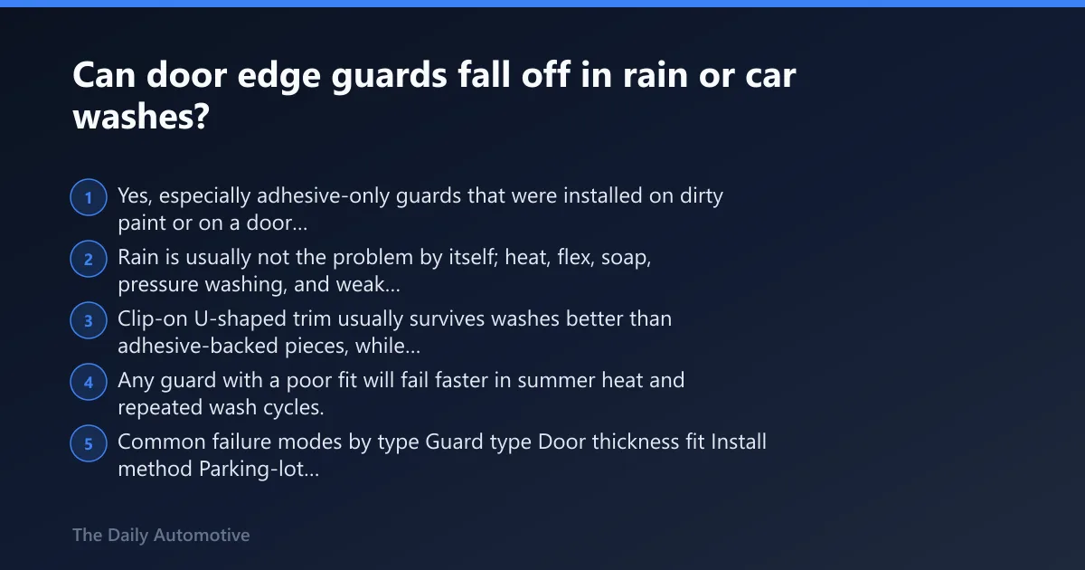 Steps: Can door edge guards fall off in rain or car washes?