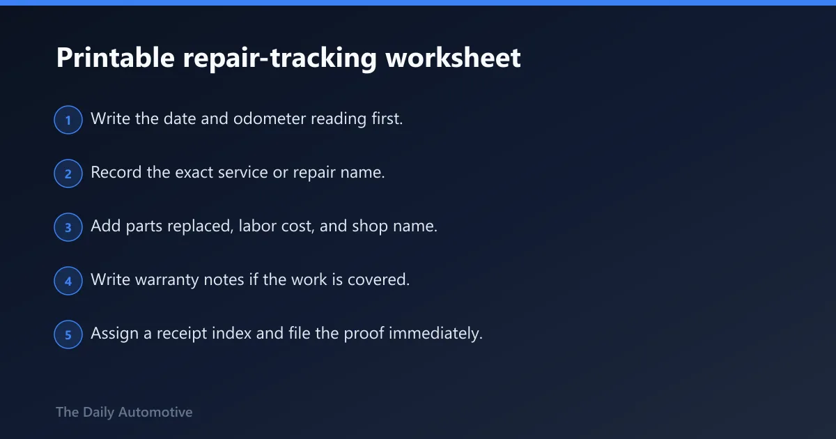 Steps: Printable repair-tracking worksheet