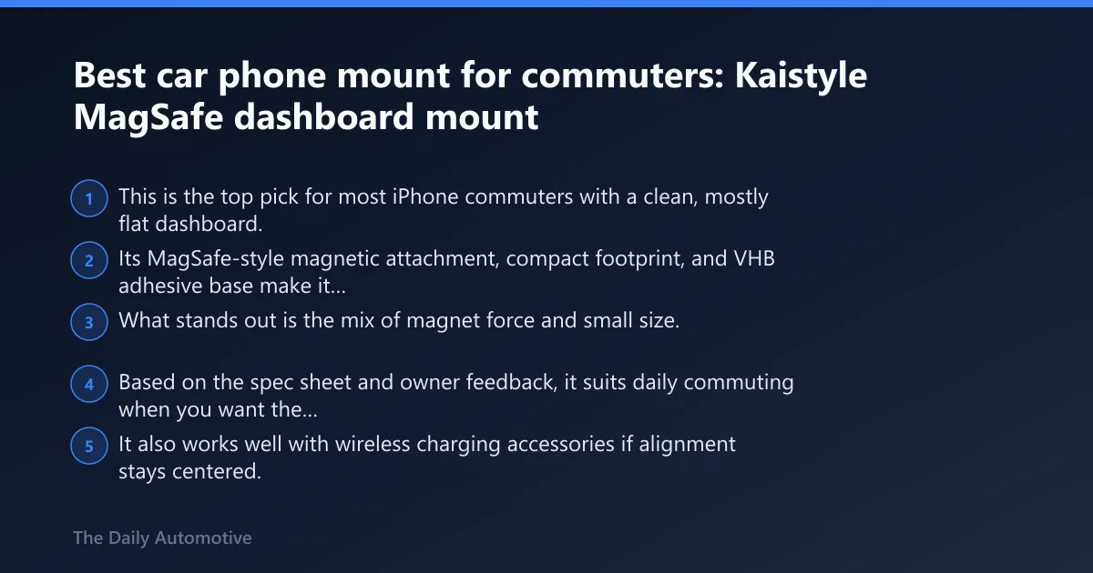 Steps: Best car phone mount for commuters: Kaistyle MagSafe dashboard mount