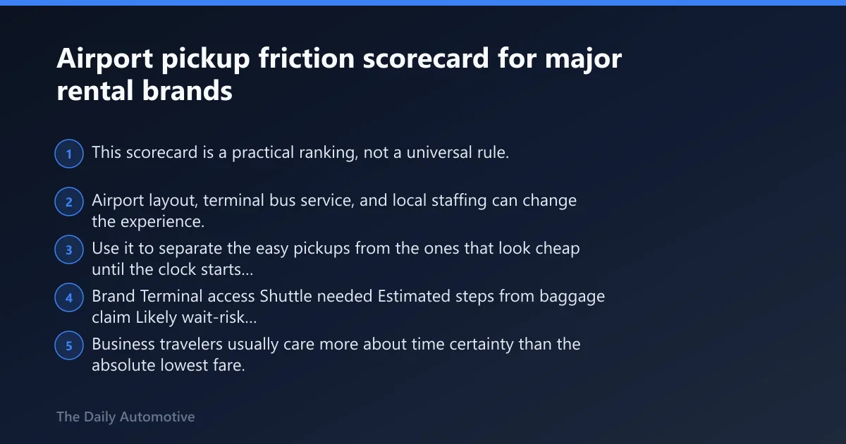 Steps: Airport pickup friction scorecard for major rental brands