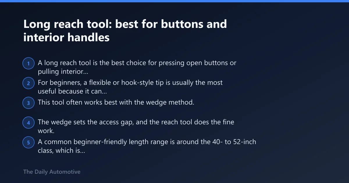 Steps: Long reach tool: best for buttons and interior handles