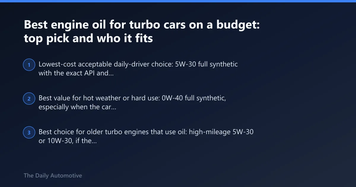 Steps: Best engine oil for turbo cars on a budget: top pick and who it fits