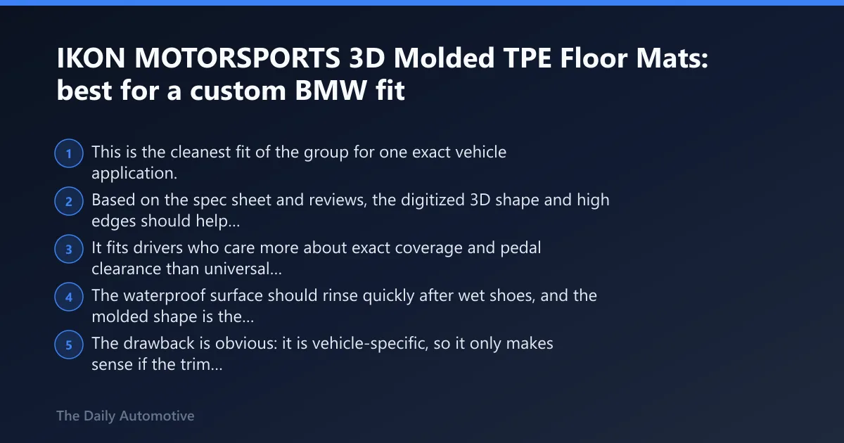 Steps: IKON MOTORSPORTS 3D Molded TPE Floor Mats: best for a custom BMW fit