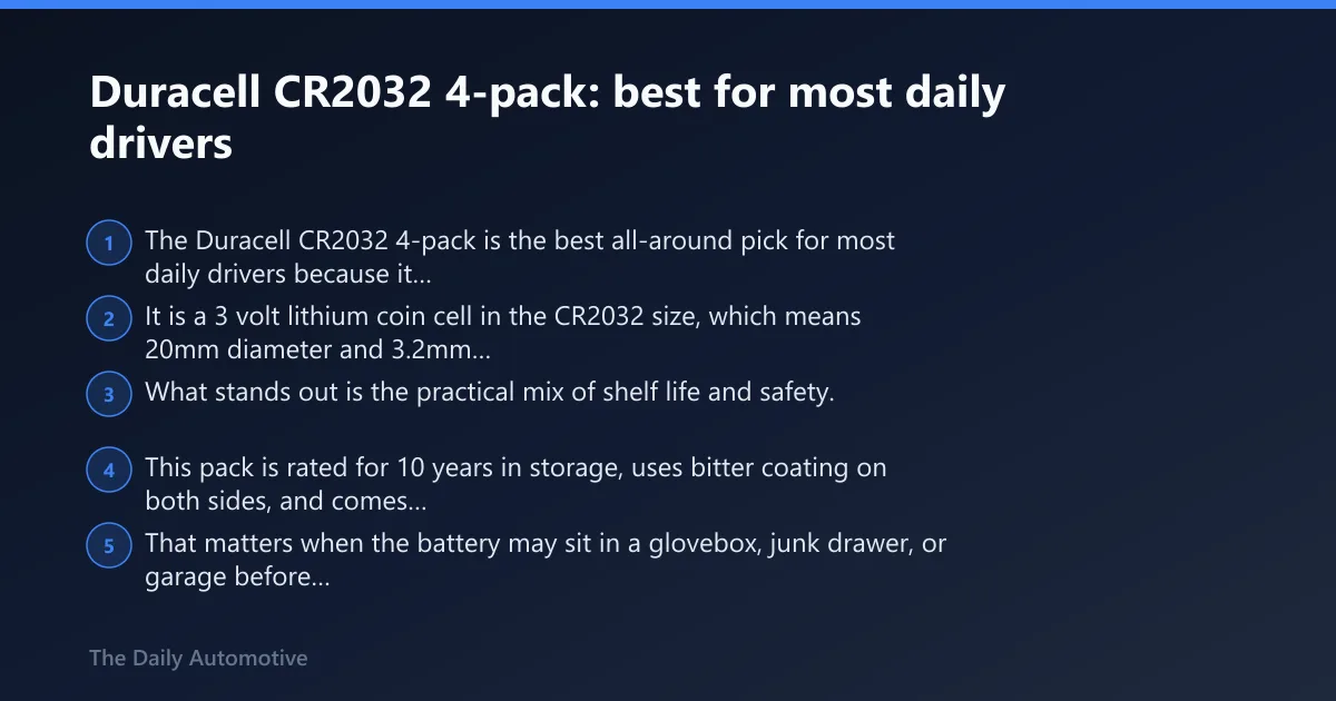 Steps: Duracell CR2032 4-pack: best for most daily drivers