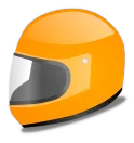 Gloved hands adjust a full-face racing helmet next to a HANS device