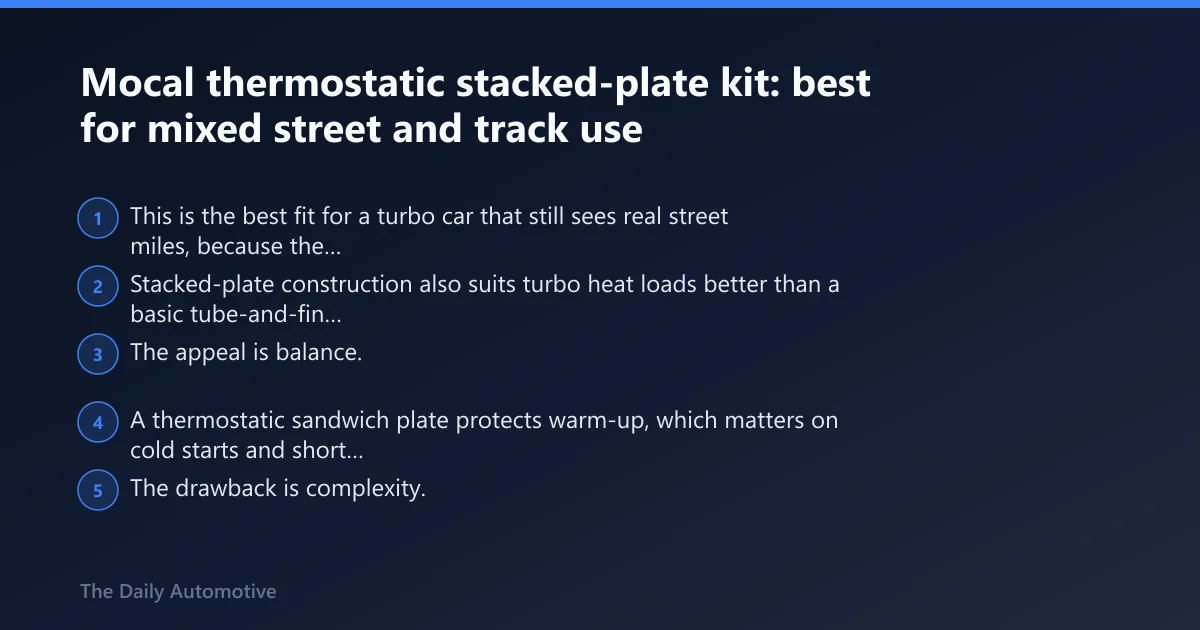 Steps: Mocal thermostatic stacked-plate kit: best for mixed street and track use