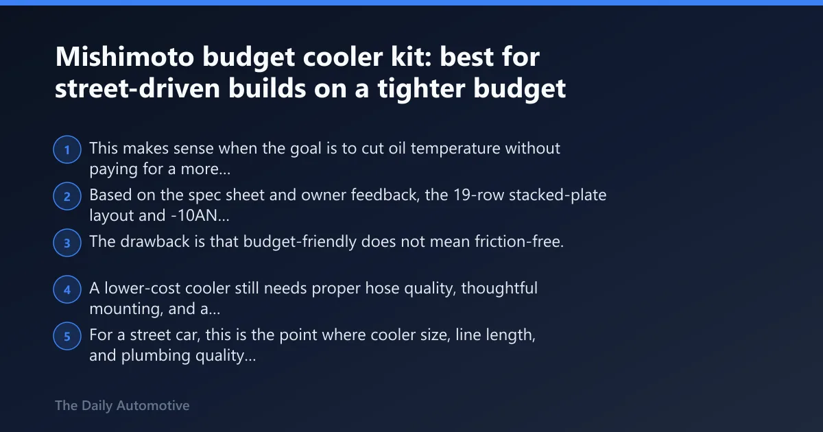 Steps: Mishimoto budget cooler kit: best for street-driven builds on a tighter budget