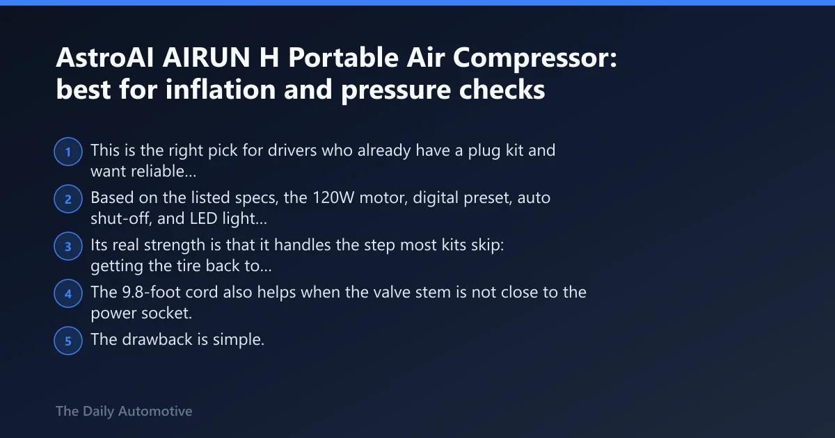 Steps: AstroAI AIRUN H Portable Air Compressor: best for inflation and pressure checks