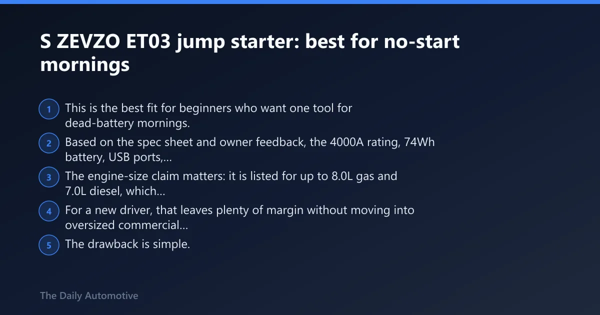 Steps: S ZEVZO ET03 jump starter: best for no-start mornings