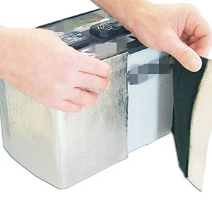 BSTFLEX car battery insulation heat shield wrap being installed on a car battery