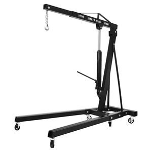 BYGOVICE 2-Ton hydraulic engine hoist cherry picker with red steel frame and six caster wheels