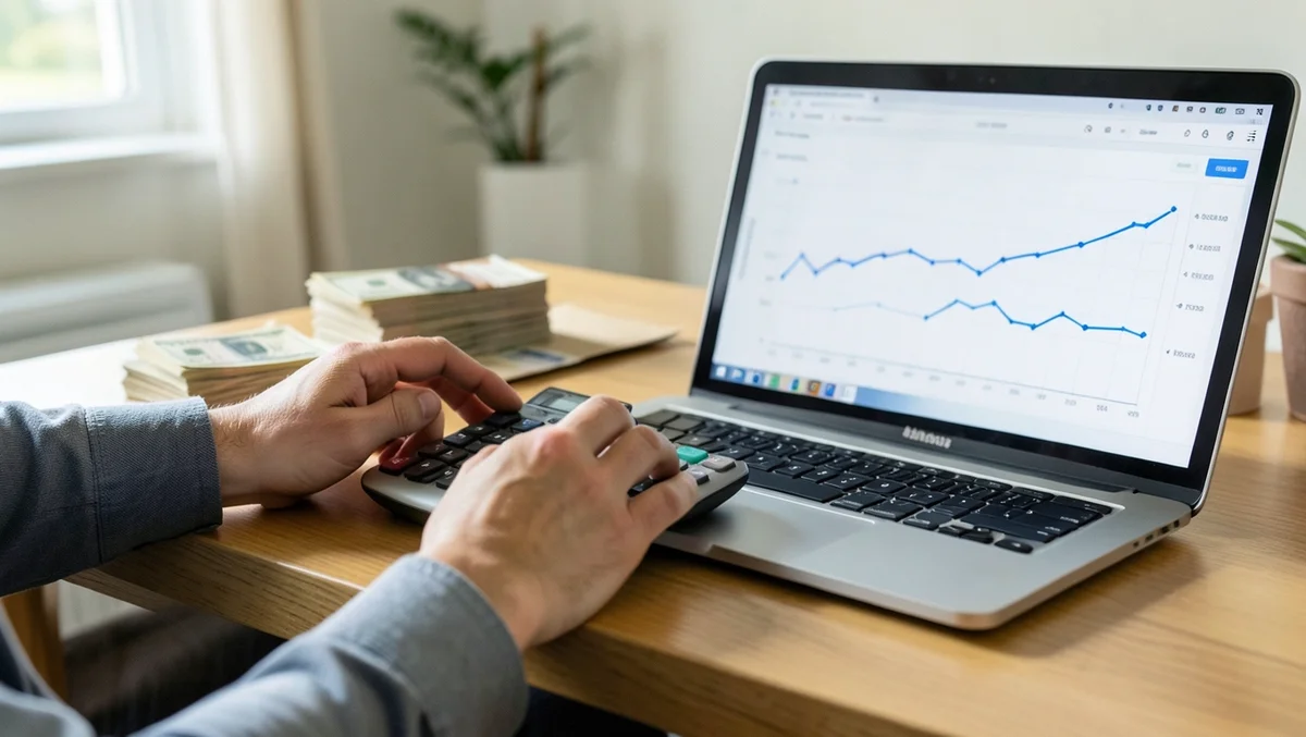 Person using a calculator to work out debt and loan balance figures